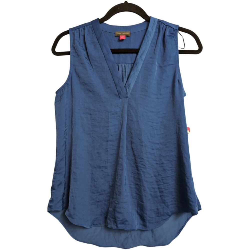NWT Vince Camuto Sapphire Blue Cobalt V Neck Sleeveless Polyester Blouse Size XL